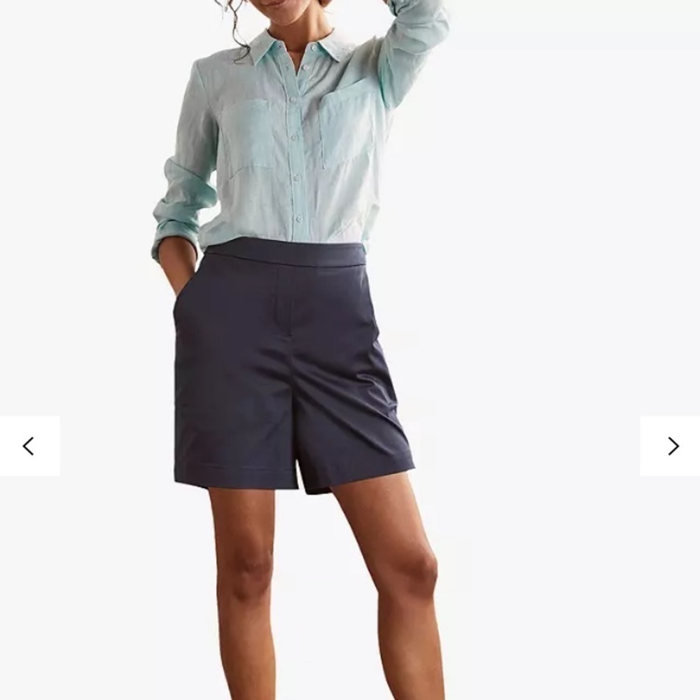 Boden Danby Pull Up Chino Shorts Navy Blue Flat Front Size 14